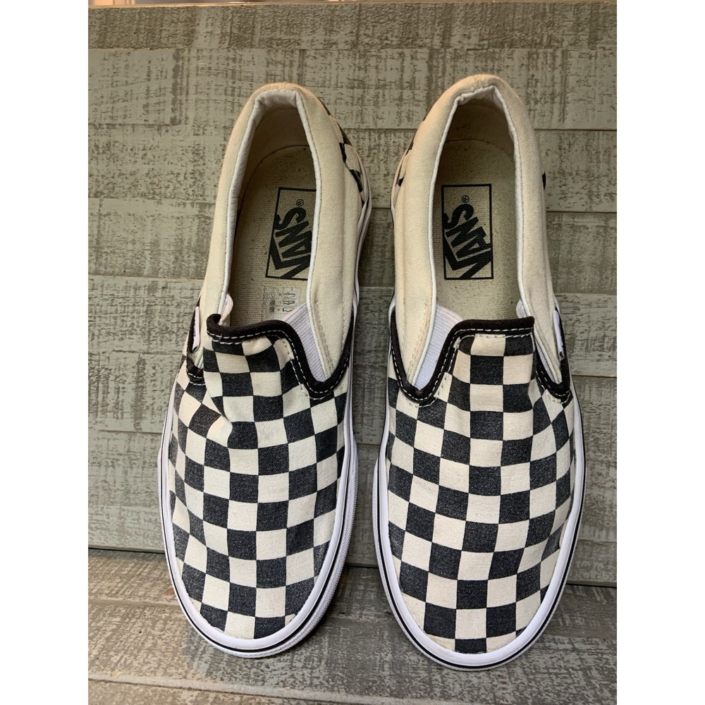 Vans Black White Checkered Canvas Slip On Sneakers Shoes Size Women 6.5 Men's 5